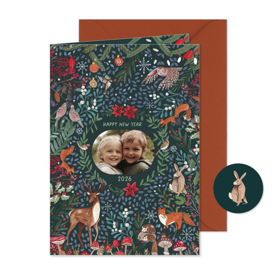Nieuwjaarskaart klassiek natuur en dieren - Kaartimpressie