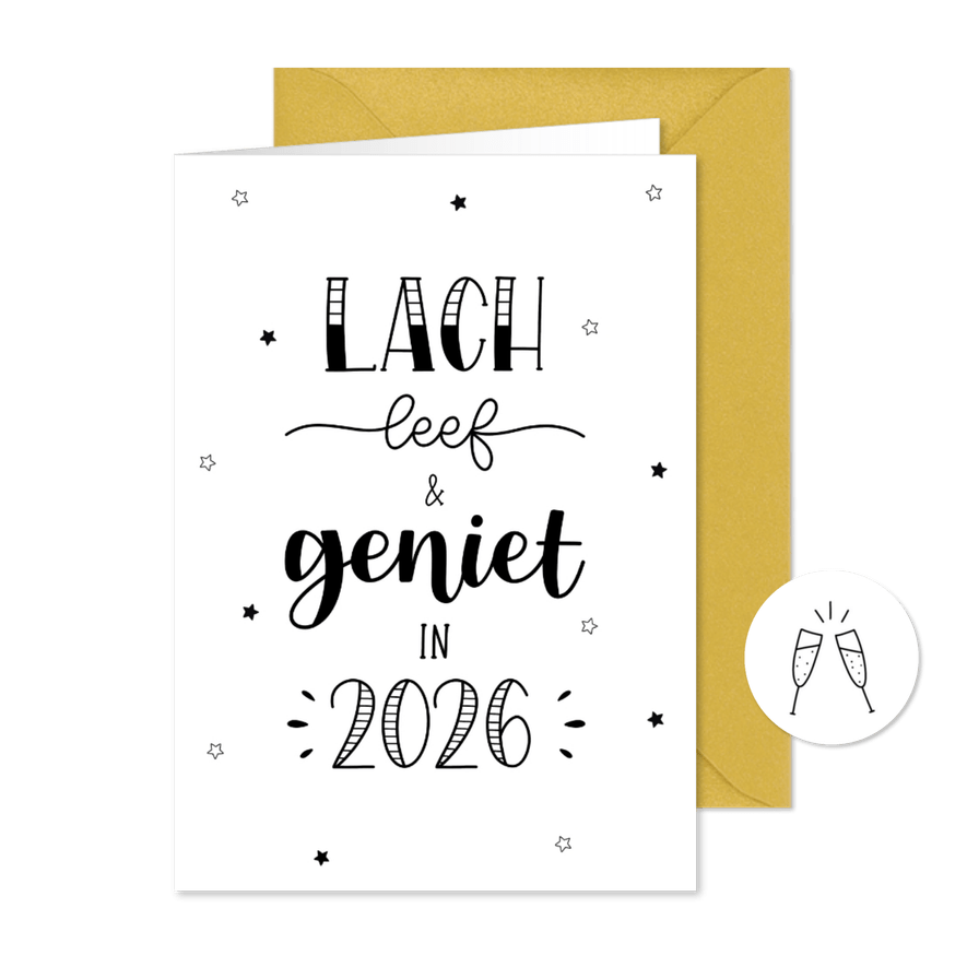 Nieuwjaarskaart lach leef en geniet  - Kaartimpressie