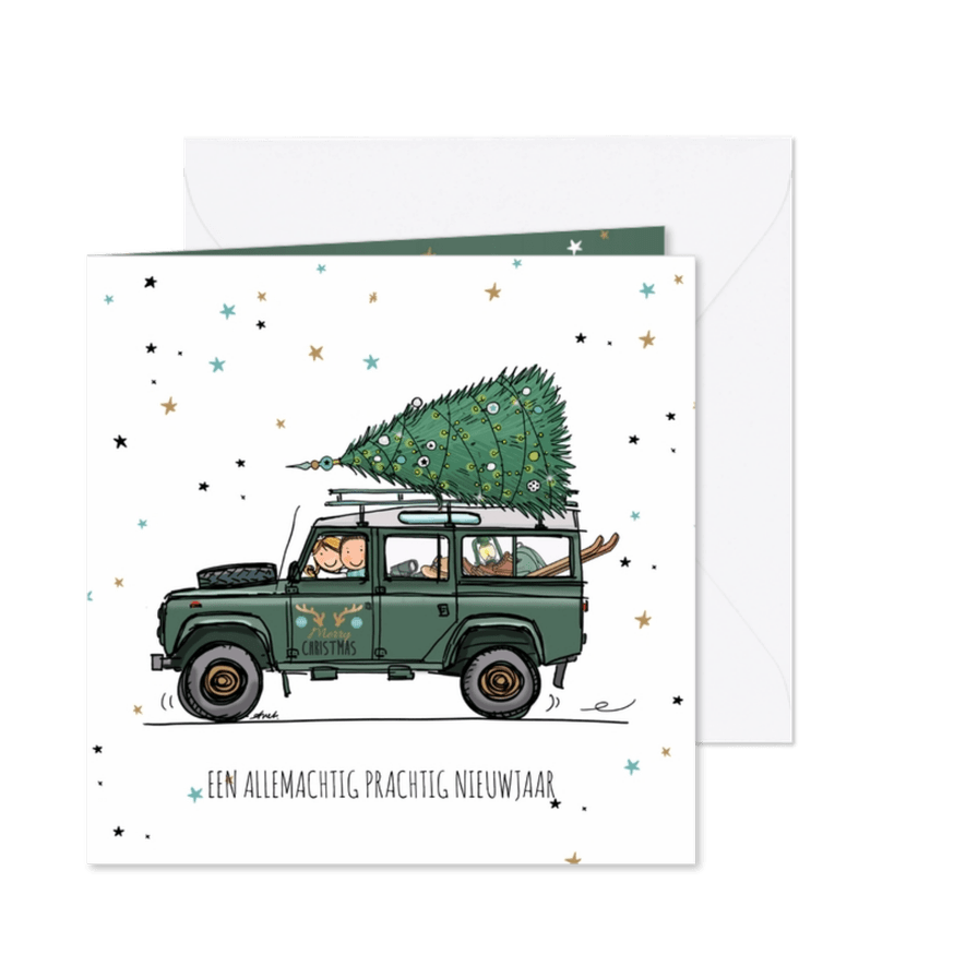 Nieuwjaarskaart landrover stoer av - Kaartimpressie