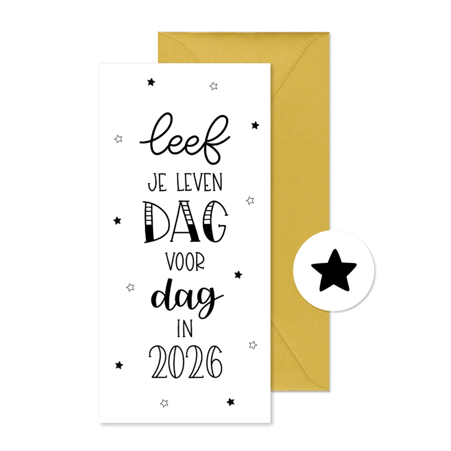 Nieuwjaarskaart leef je leven dag voor dag in 2026' - Kaartimpressie