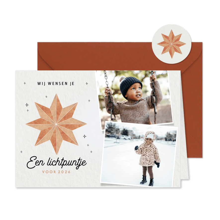 Nieuwjaarskaart lichtpuntje voor 2026 kerstster brons foto - Kaartimpressie