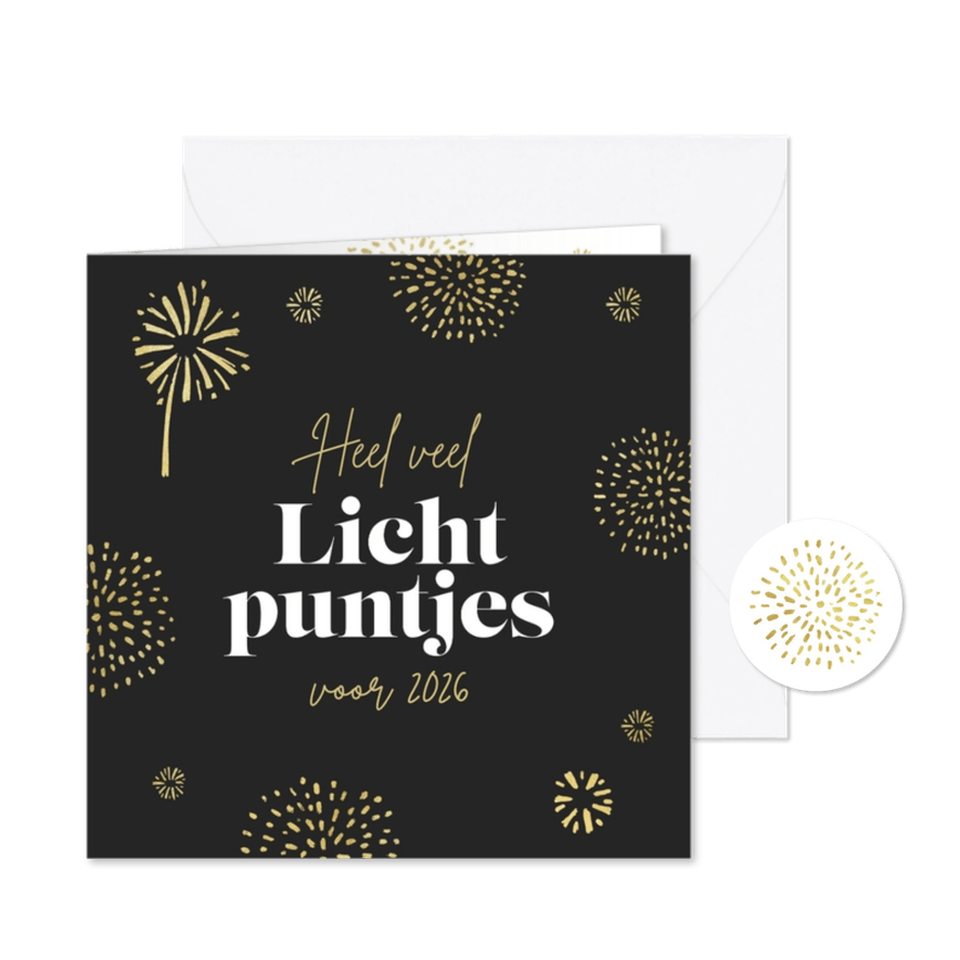 Nieuwjaarskaart lichtpuntjes 2026 vuurwerk - Kaartimpressie