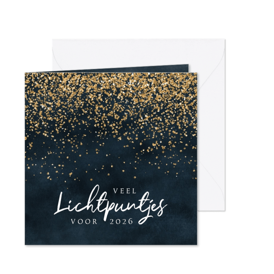 Nieuwjaarskaart lichtpuntjes goud moeilijke tijd - Kaartimpressie