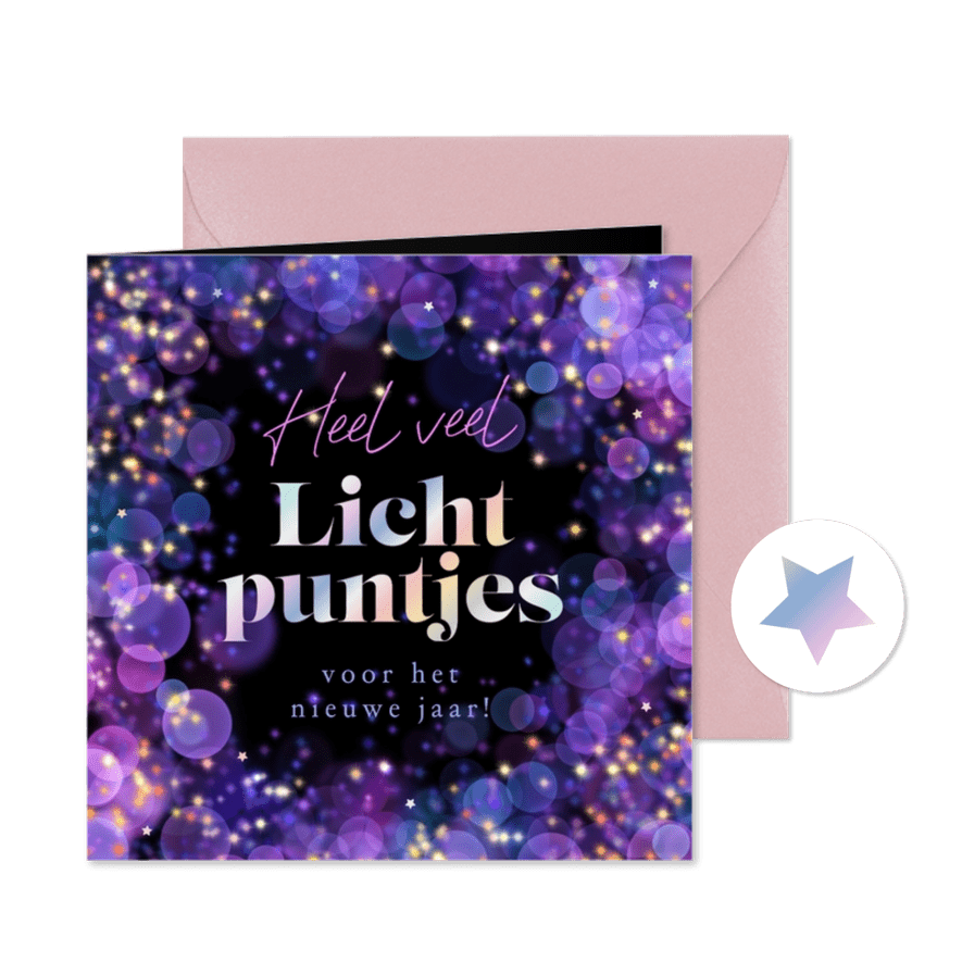 Nieuwjaarskaart lichtpuntjes holografisch hip sterretjes - Kaartimpressie