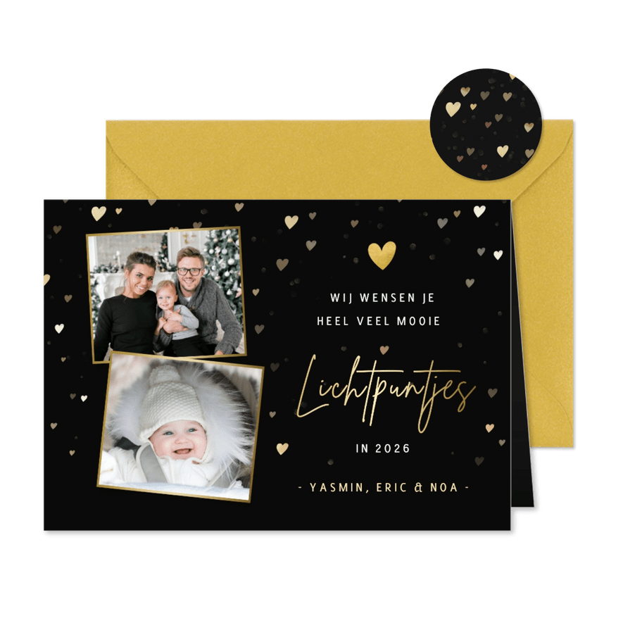 Nieuwjaarskaart lichtpuntjes in 2026 met 2 foto's - Kaartimpressie