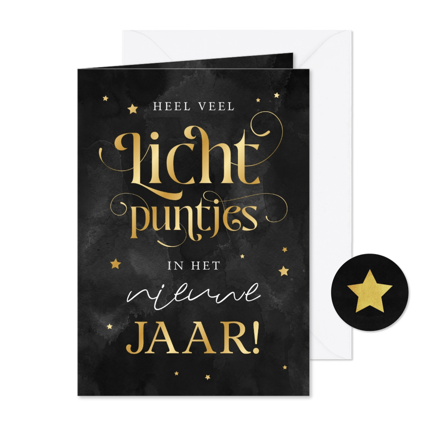 Nieuwjaarskaart lichtpuntjes in het nieuwe jaar goud - Kaartimpressie