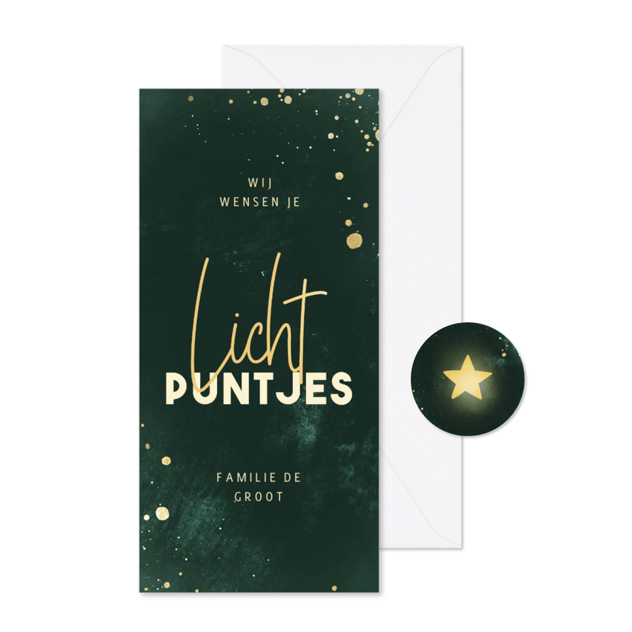 Nieuwjaarskaart lichtpuntjes met spetters groen - Kaartimpressie
