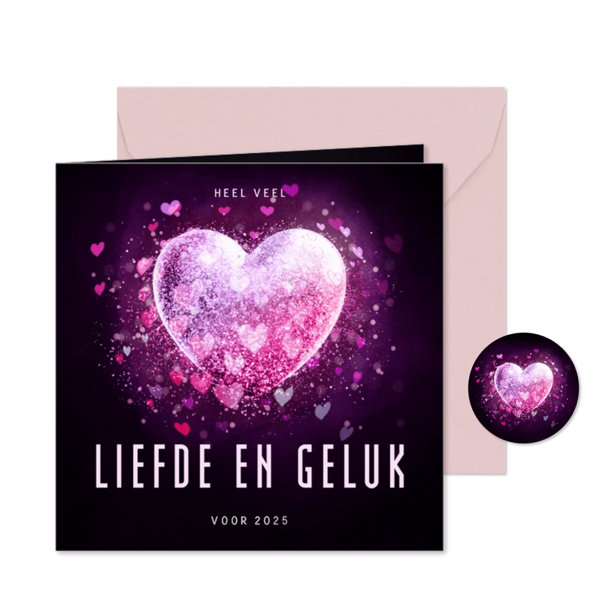 Nieuwjaarskaart liefde en geluk met roze sprankelend hart - Kaartimpressie