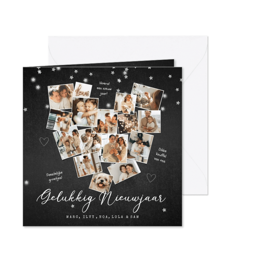 Nieuwjaarskaart liefde hart fotocollage krijtbord - Kaartimpressie