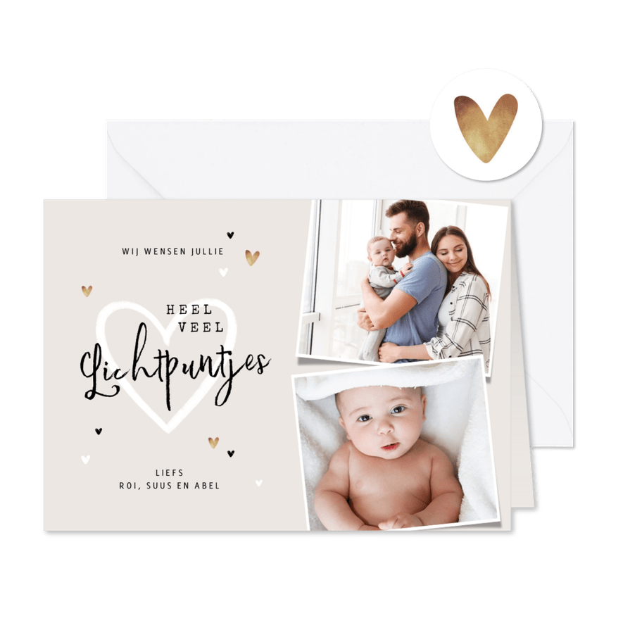 Nieuwjaarskaart liefde lichtpuntjes hartjes foto - Kaartimpressie