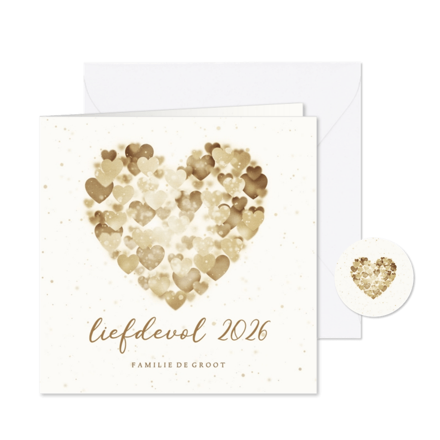 Nieuwjaarskaart liefdevol 2026 hart van hartjes - Kaartimpressie