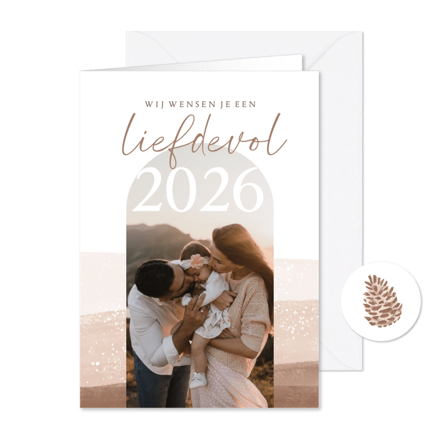 Nieuwjaarskaart liefdevol natuurlijk foto dennenappel - Kaartimpressie
