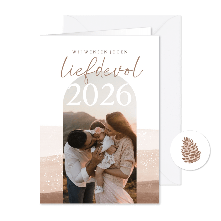 Nieuwjaarskaart liefdevol natuurlijk foto dennenappel - Kaartimpressie