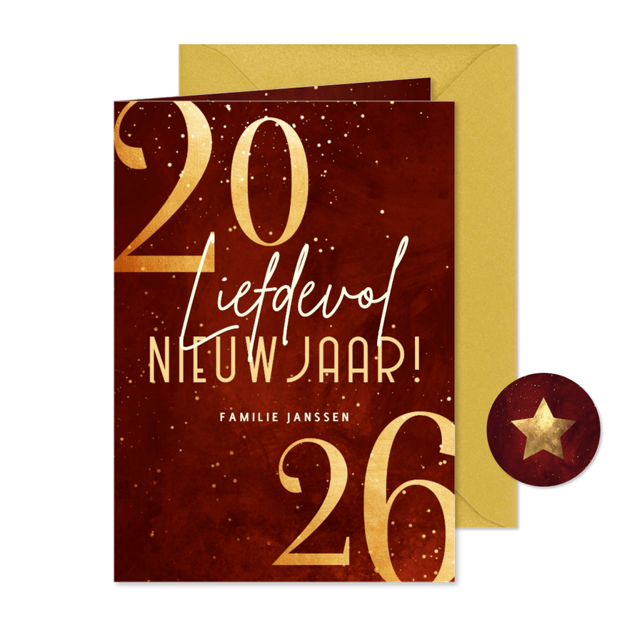 Nieuwjaarskaart liefdevol nieuwjaar in 2026 - Kaartimpressie