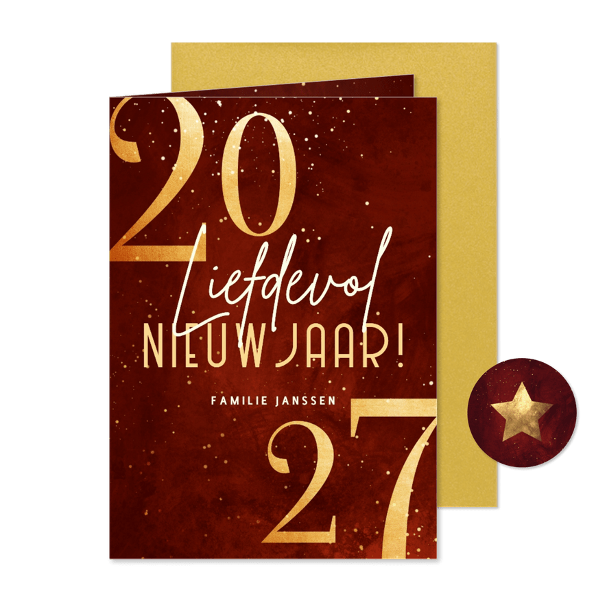 Nieuwjaarskaart liefdevol nieuwjaar in 2027 - Kaartimpressie