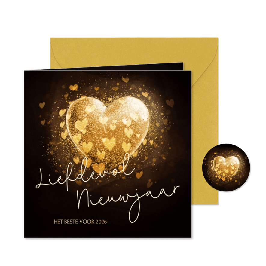 Nieuwjaarskaart liefdevol nieuwjaar met sprankelend hart - Kaartimpressie