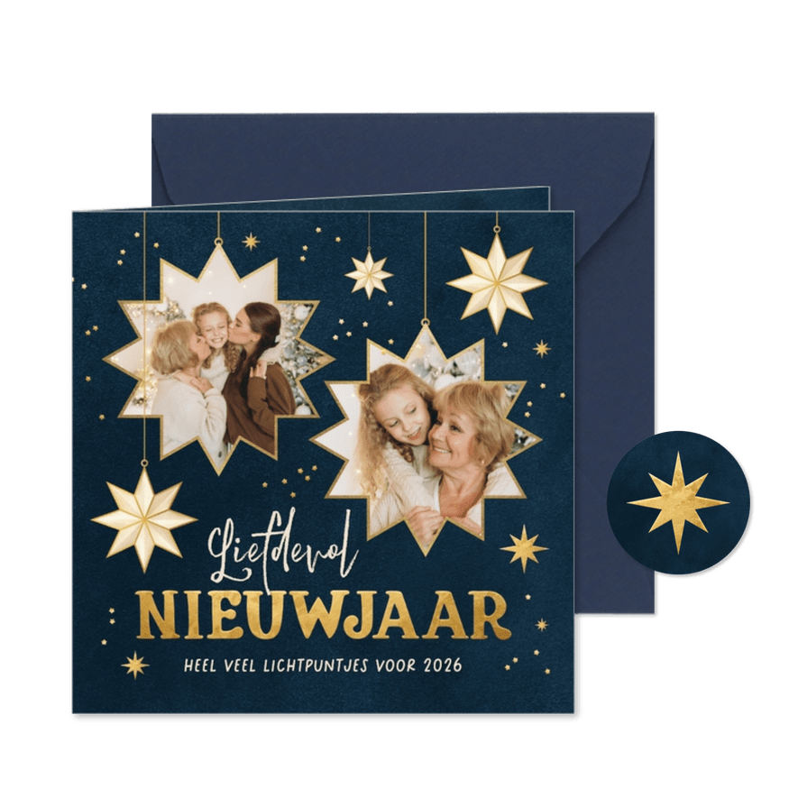 Nieuwjaarskaart liefdevol sterren goud fotokaart nieuwjaar - Kaartimpressie