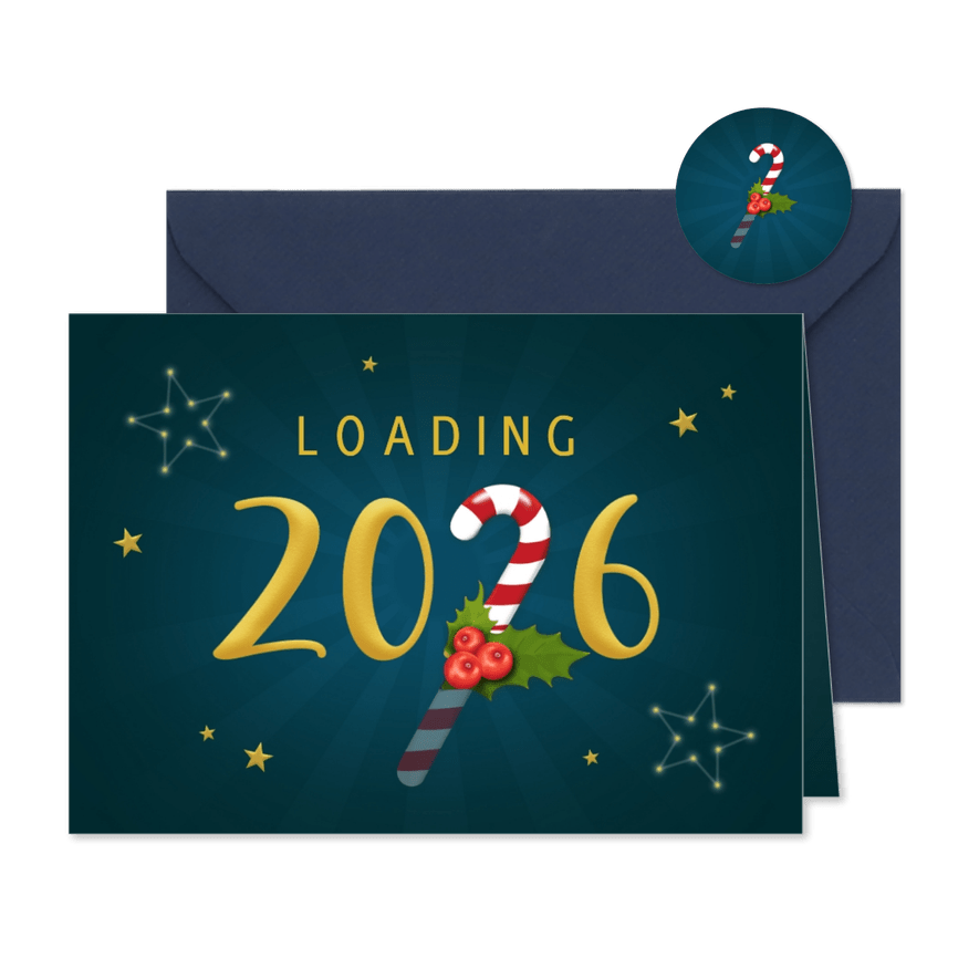 Nieuwjaarskaart loading 2026 zuurstok - Kaartimpressie