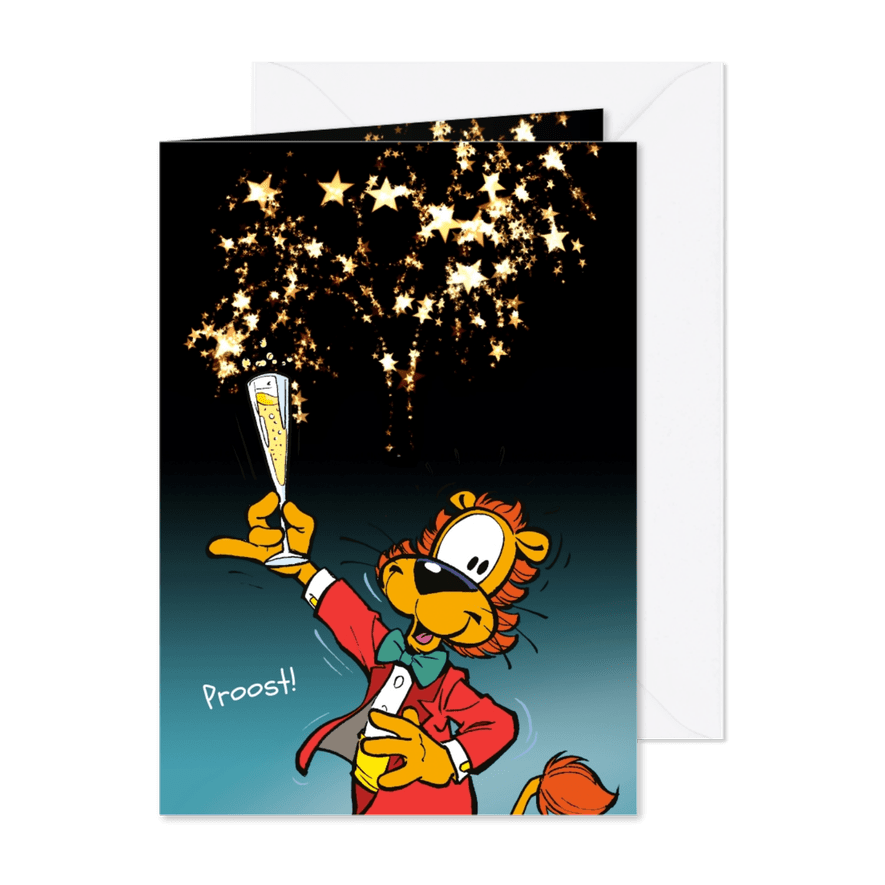Nieuwjaarskaart Loeki proost Champagne - A - Kaartimpressie