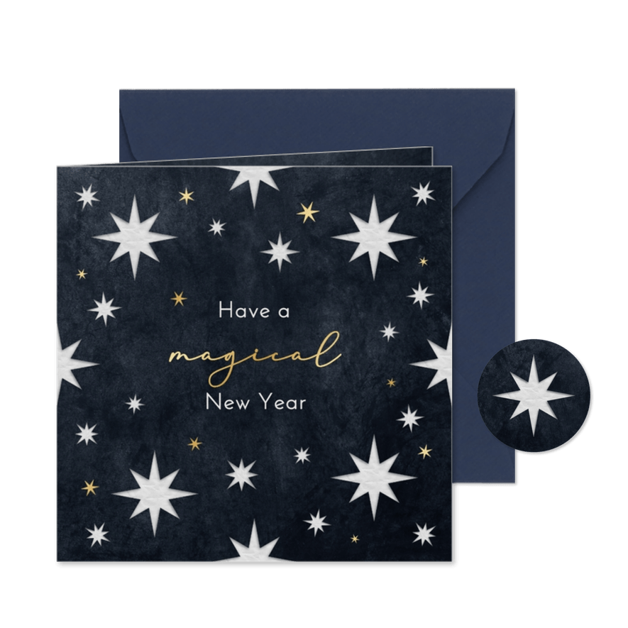 Nieuwjaarskaart magical new year sterren goud beste wensen - Kaartimpressie