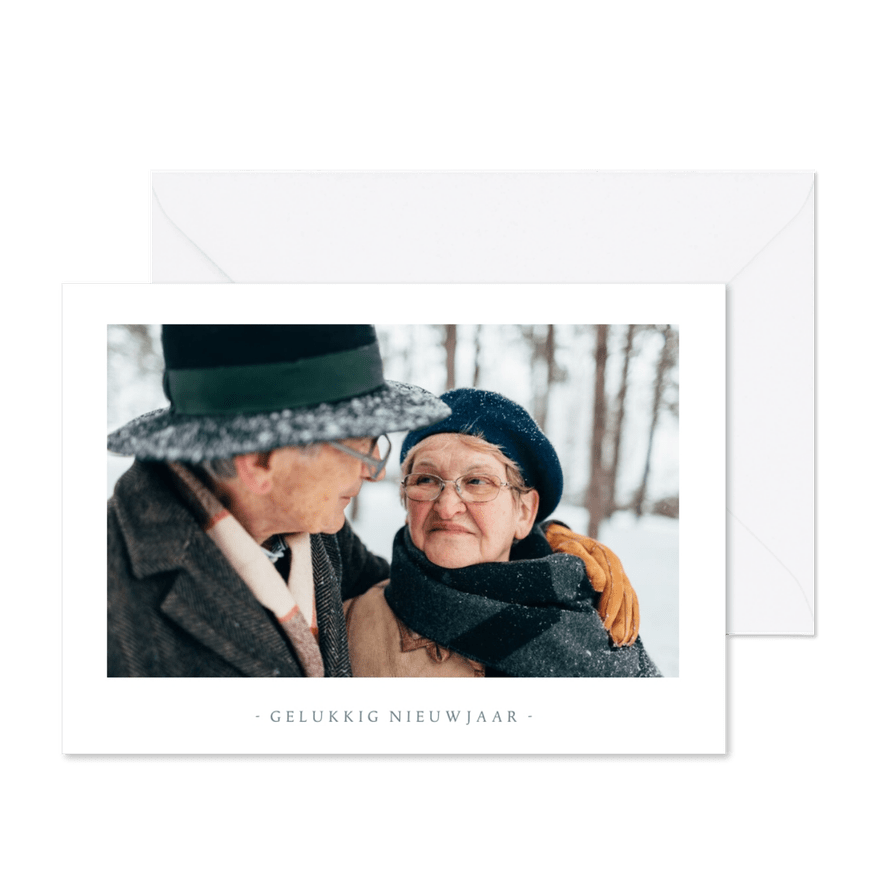 Nieuwjaarskaart met 1 grote foto en aanpasbare tekst - Kaartimpressie