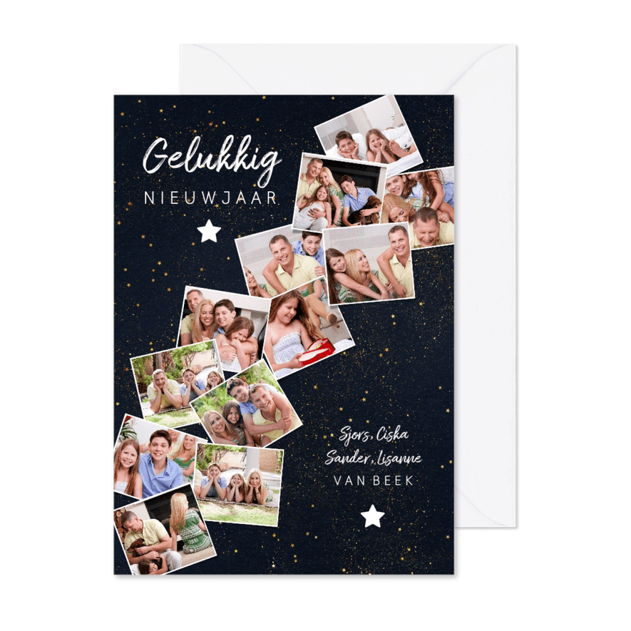 Nieuwjaarskaart met 12 foto's collage van het jaar - Kaartimpressie