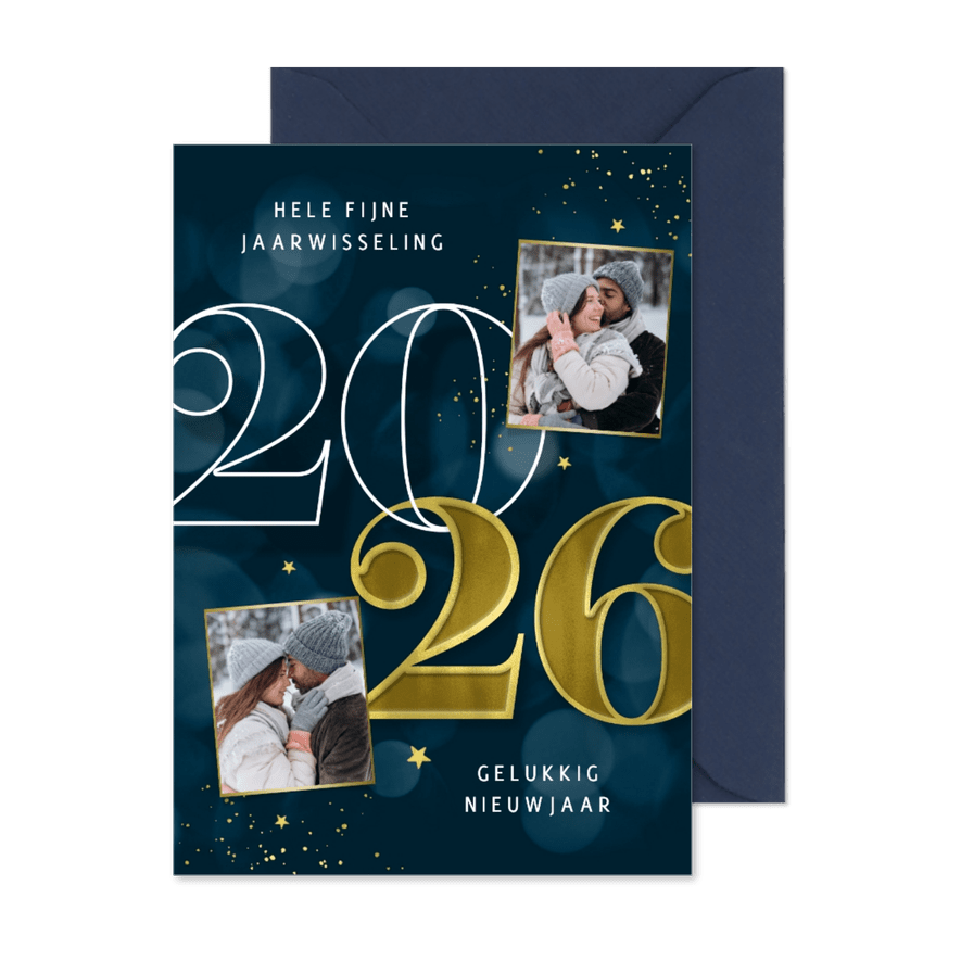 Nieuwjaarskaart met 2026 foto's en sterren - Kaartimpressie