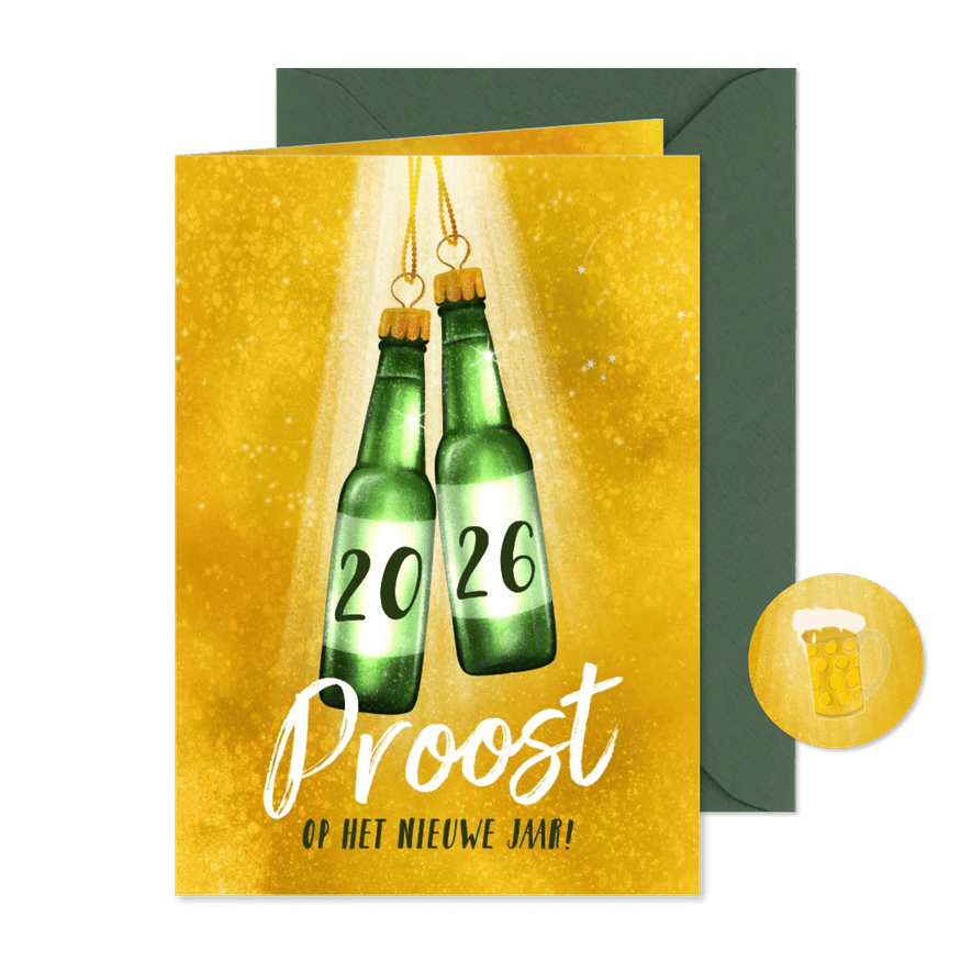 Nieuwjaarskaart met bierflesjes - Kaartimpressie