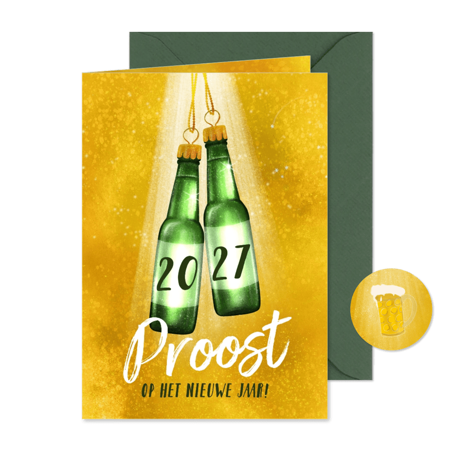 Nieuwjaarskaart met bierflesjes - Kaartimpressie