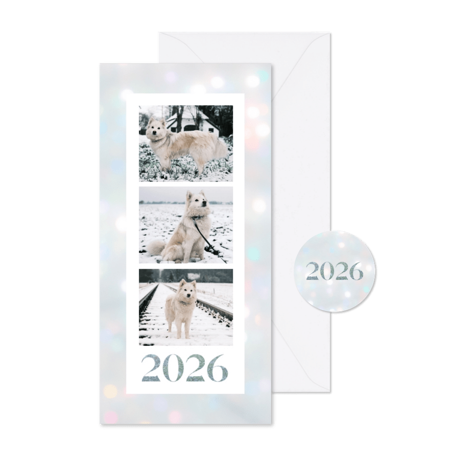 Nieuwjaarskaart met bokeh effect en fotocollage - Kaartimpressie