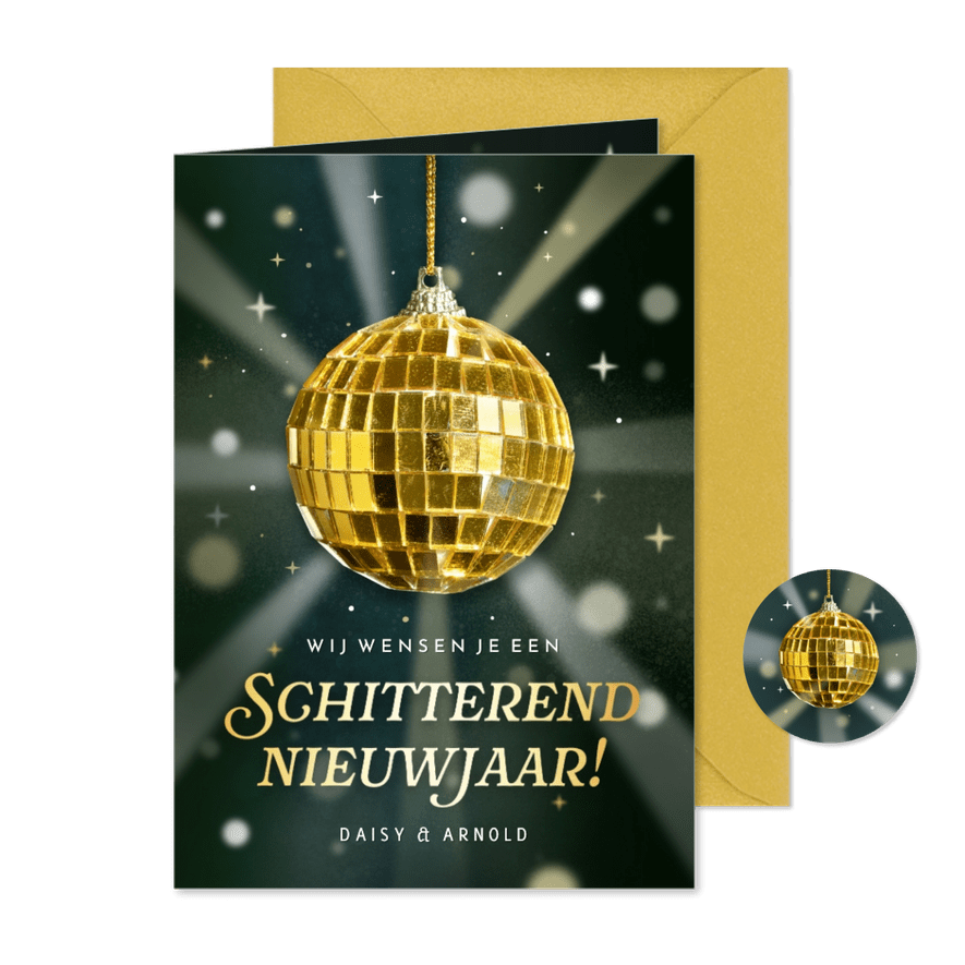 Nieuwjaarskaart met discobol schitterend nieuwjaar - Kaartimpressie