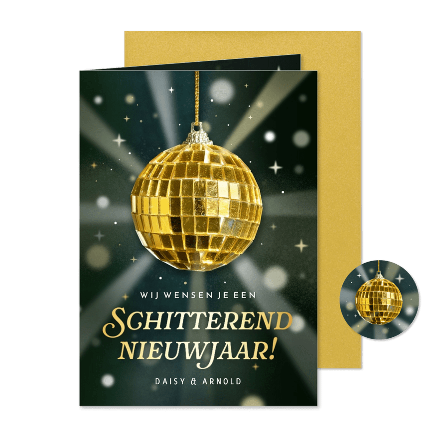 Nieuwjaarskaart met discobol schitterend nieuwjaar - Kaartimpressie