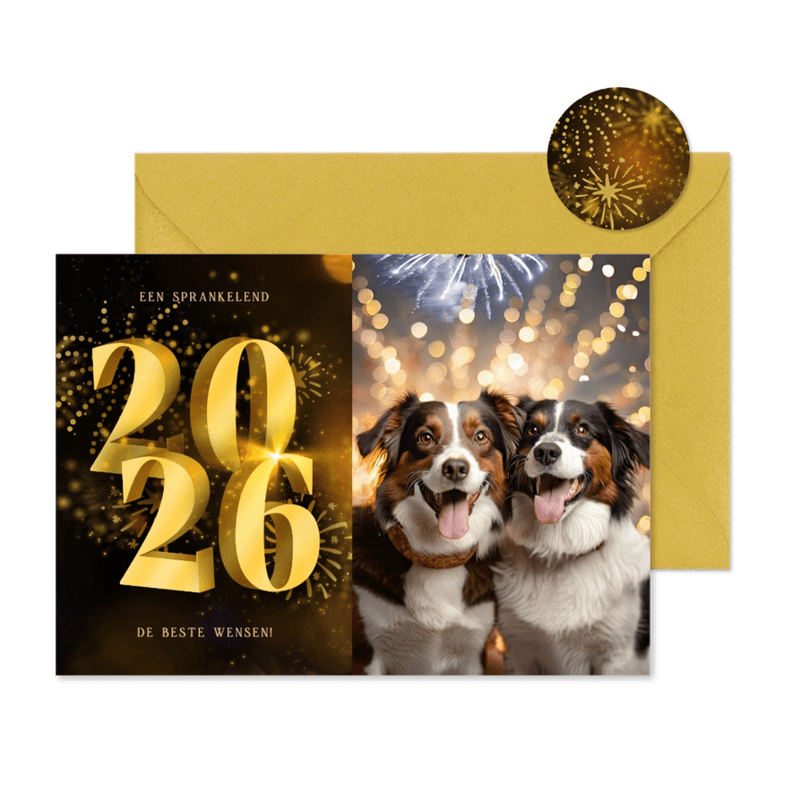 Nieuwjaarskaart met foto 2026 3D en vuurwerk - Kaartimpressie