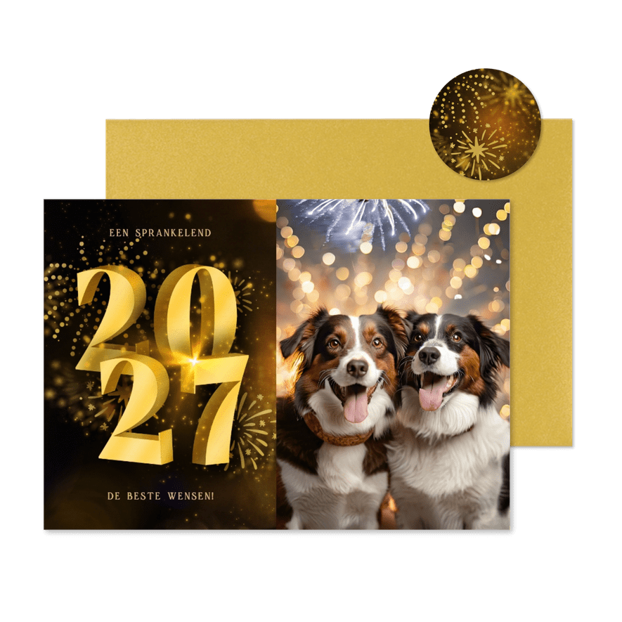 Nieuwjaarskaart met foto 2027 3D en vuurwerk - Kaartimpressie