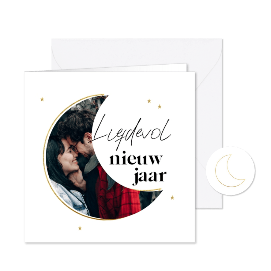 Nieuwjaarskaart met foto in stijlvol maankader - Kaartimpressie