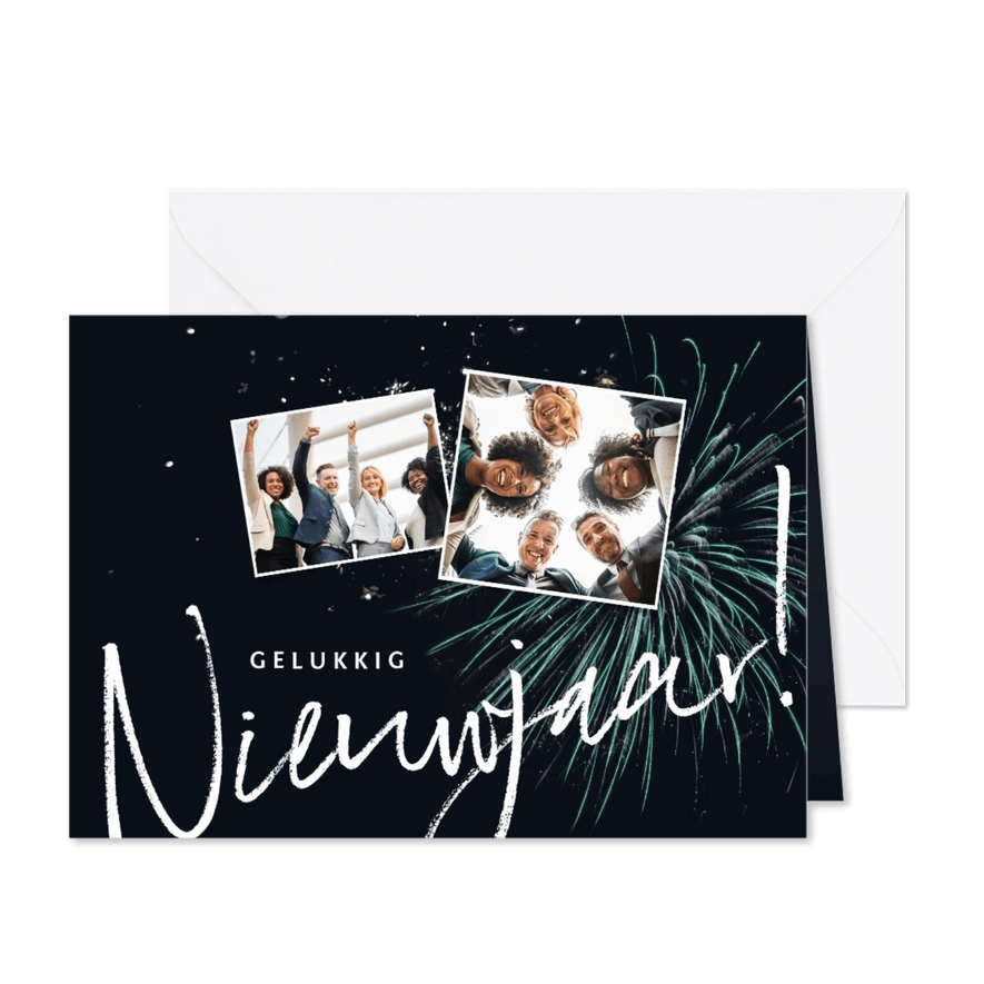 Nieuwjaarskaart met foto's en vuurwerk - Kaartimpressie