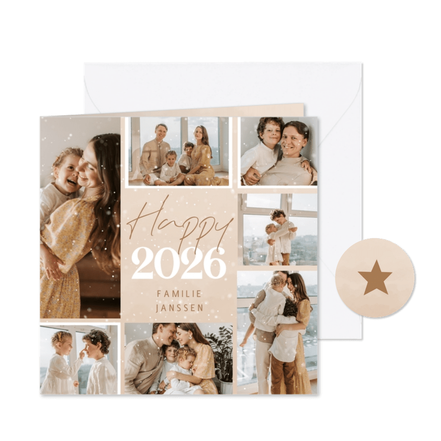 Nieuwjaarskaart met fotocollage happy 2026 - Kaartimpressie