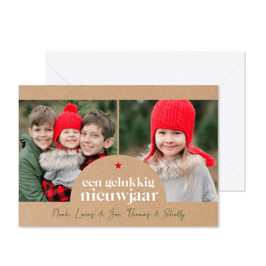 Nieuwjaarskaart met foto's in boogkader - Kaartimpressie