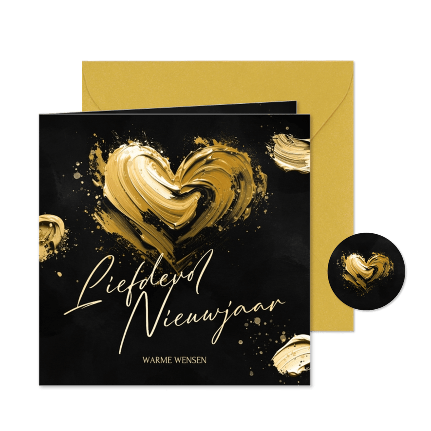 Nieuwjaarskaart met geschilderd hart liefdevol nieuwjaar - Kaartimpressie