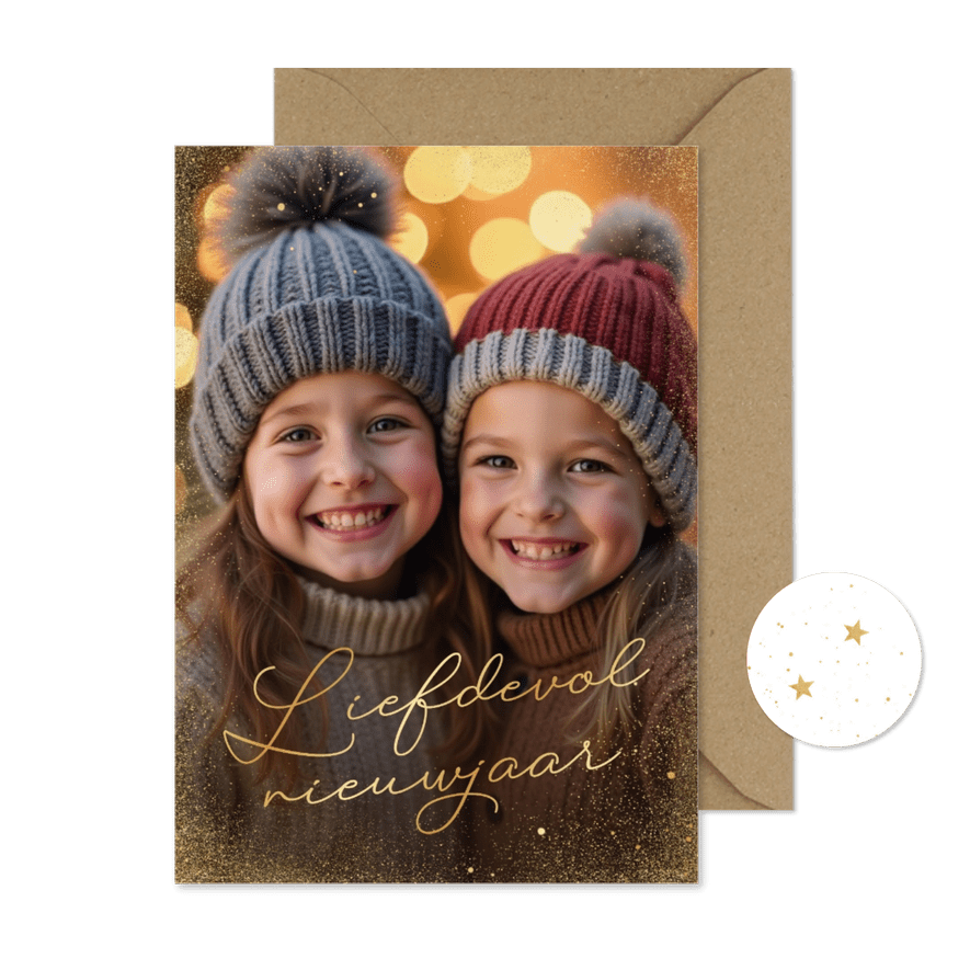 Nieuwjaarskaart met grote foto liefdevol nieuwjaar - Kaartimpressie