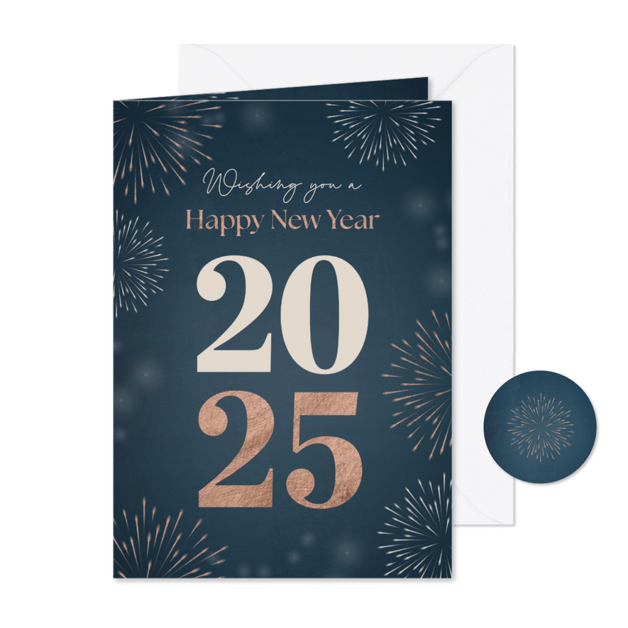 Nieuwjaarskaart met koper vuurwerk - Kaartimpressie