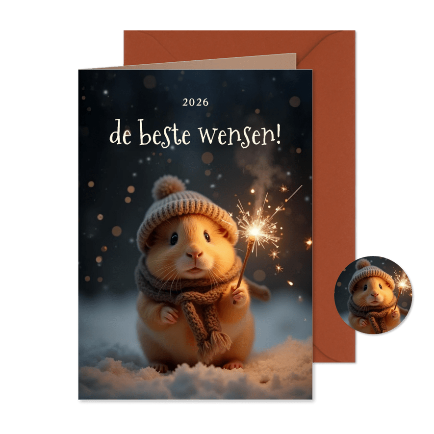 Nieuwjaarskaart met lieve cavia de beste wensen - Kaartimpressie