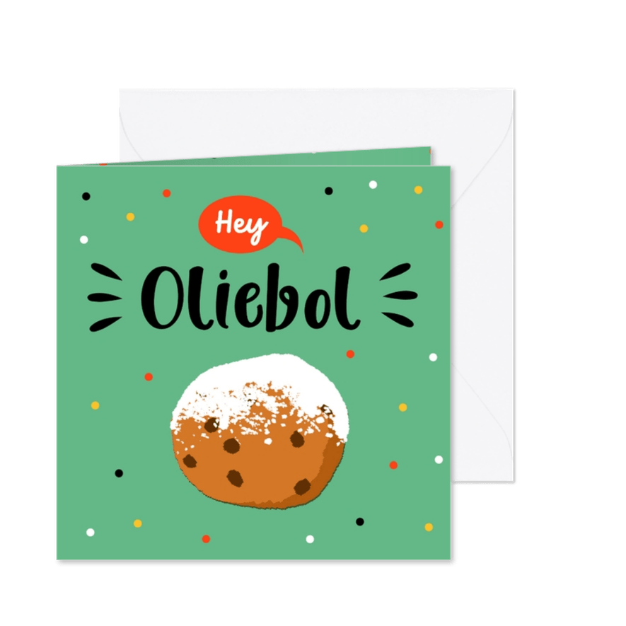 Nieuwjaarskaart met oliebol en confetti - Kaartimpressie