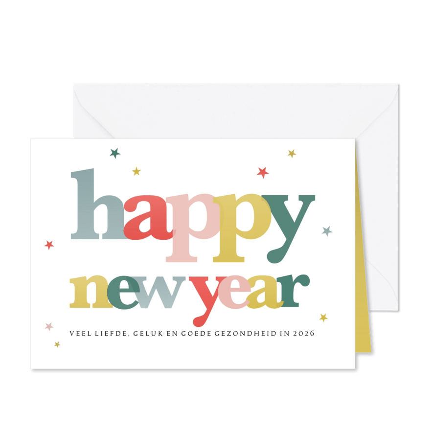 Nieuwjaarskaart met regenboog kleuren - Kaartimpressie