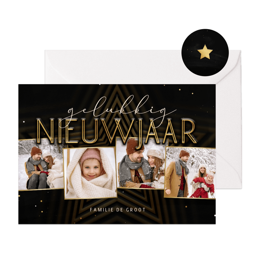 Nieuwjaarskaart met ster fijne feestdagen fotocollage - Kaartimpressie