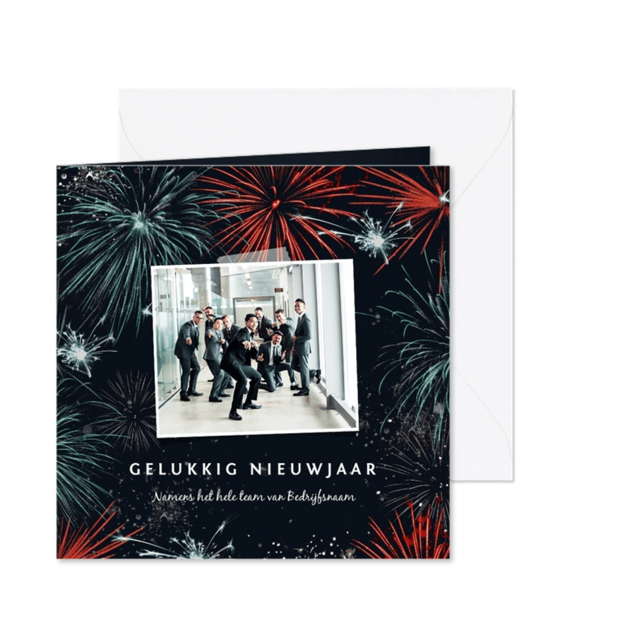 Nieuwjaarskaart met vuurwerk en foto - Kaartimpressie