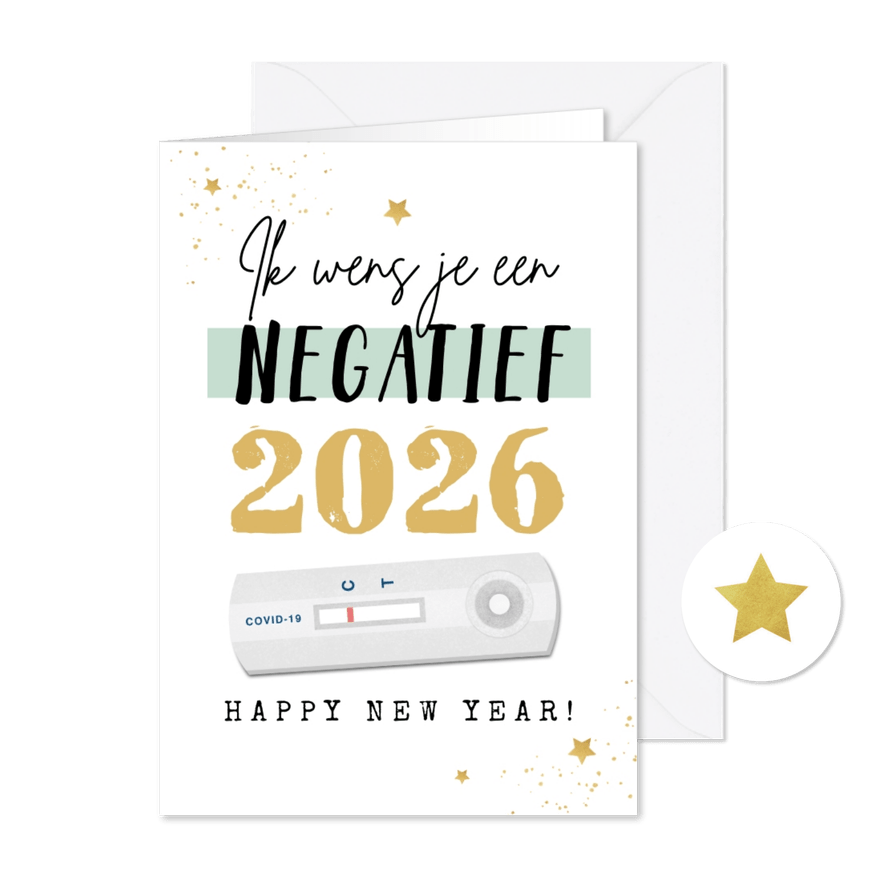 Nieuwjaarskaart negatieve test corona goud sterren - Kaartimpressie