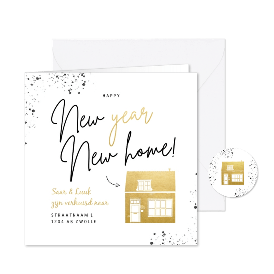 Nieuwjaarskaart new year new home verhuiskaart goudlook - Kaartimpressie