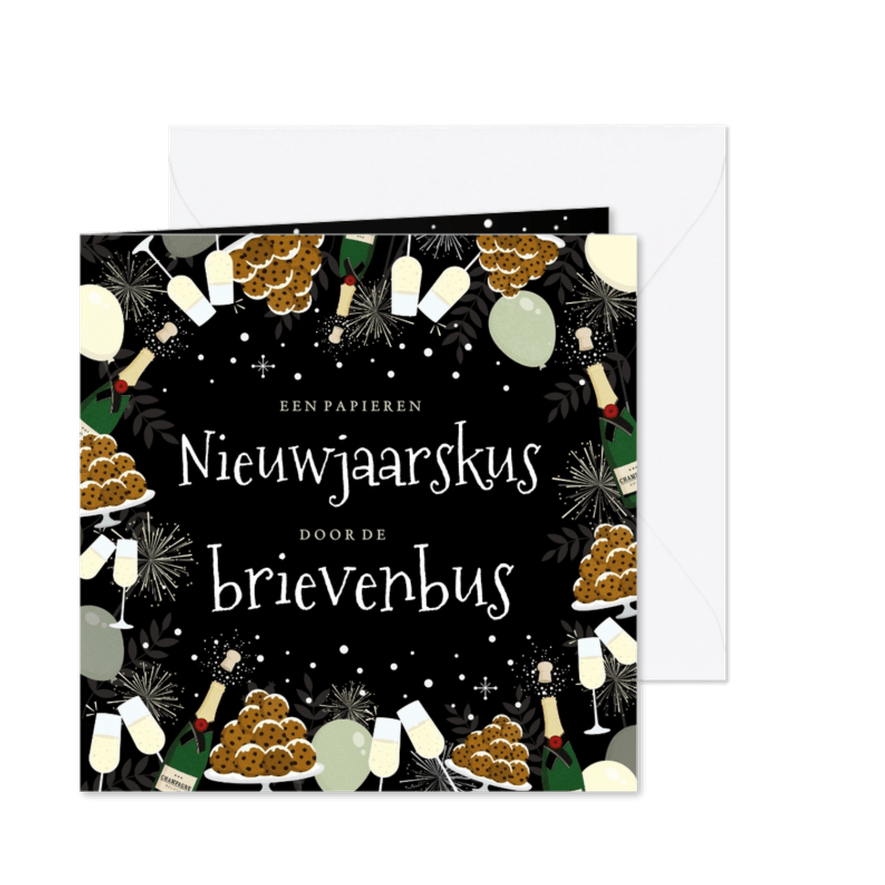 Nieuwjaarskaart papieren kerstkus door de brievenbus - Kaartimpressie