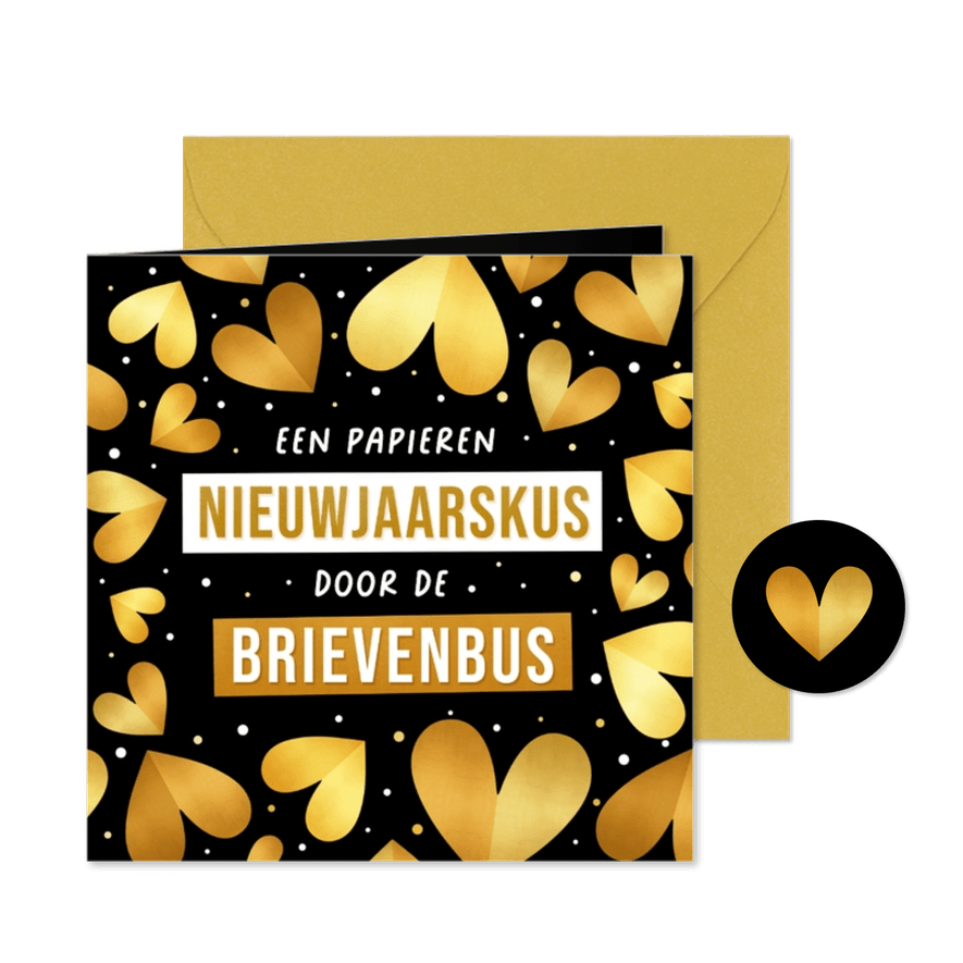 Nieuwjaarskaart papieren kus door de brievenbus - Kaartimpressie